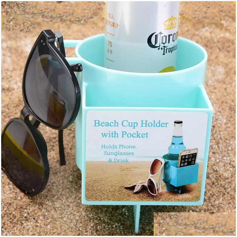 Other Drinkware 2023 New Plastic 20Oz Beach Cup Holder With Pocket Outdoor Cam Mtifunctional Seaside Storage Drop Delivery Home Garden Dhqrz