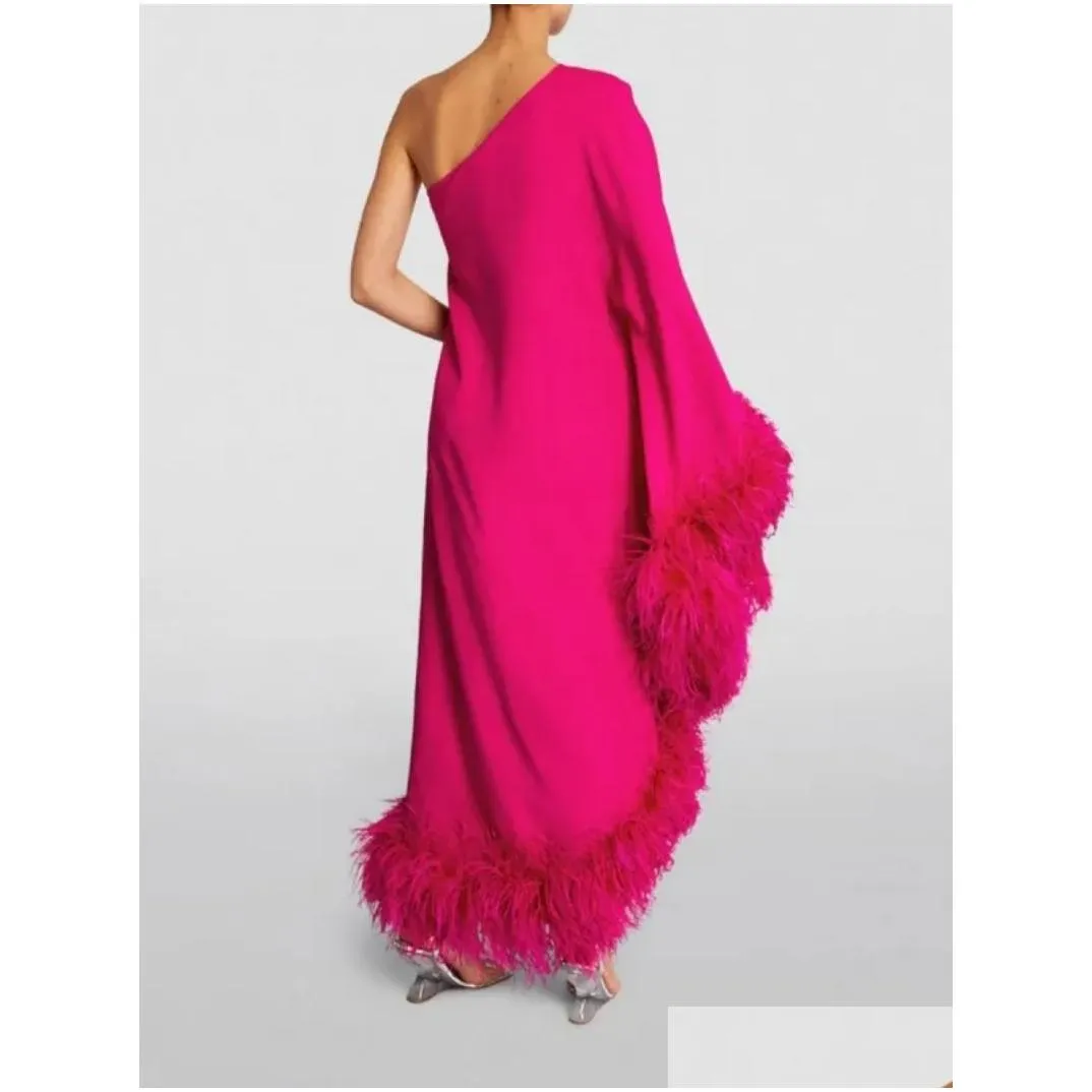 casual dresses wepbel feather loose evening dress women one-shoulder long sleeve large swing solid color fashion dinner