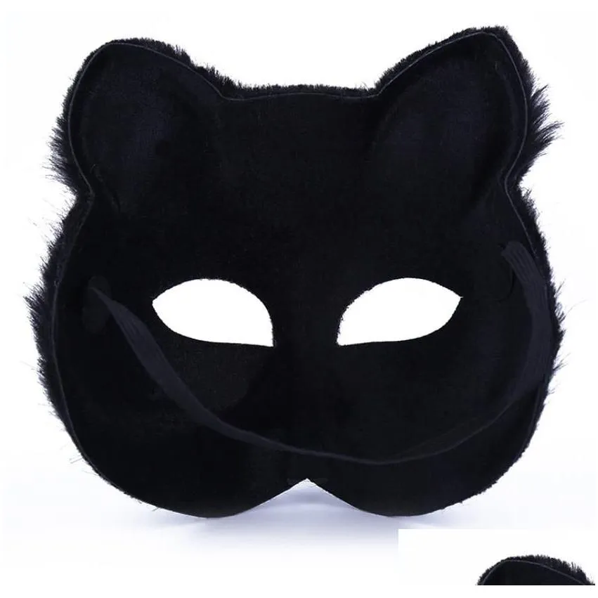 Party Masks Faux Fur Cat Fox Mask Furry Animal Cosplay Half Face Masks Party Masquerade Fancy Dress Easter Costume Drop Delivery Home Dhsqc