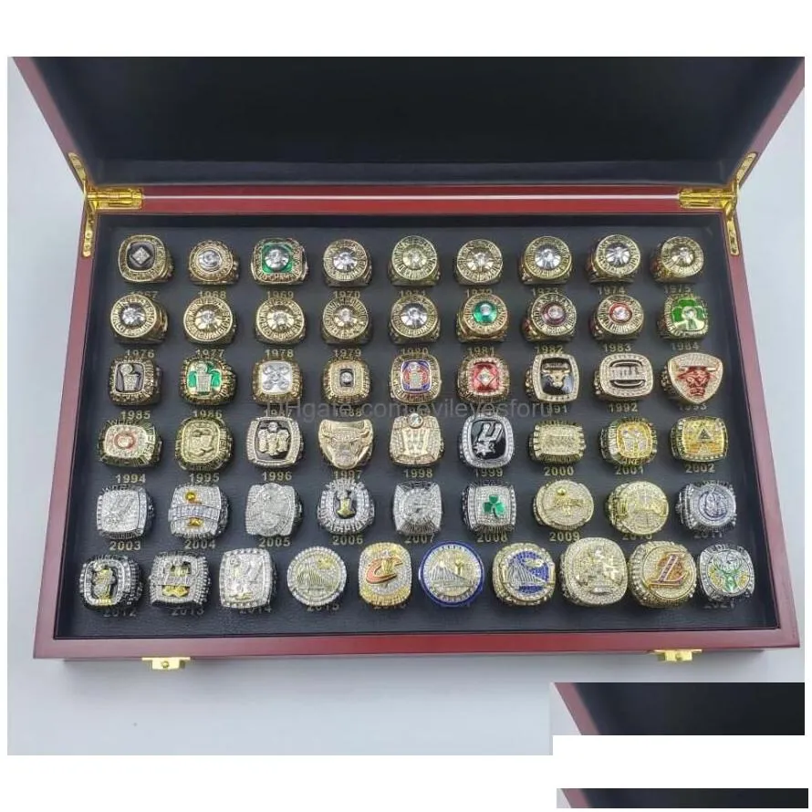 Solitaire Ring 55Pcs 1967 To 2023 Basketball Team Champions Championship Set Wooden Box Sport Souvenir Men Women Boy Fan Christmas G Dh9Ja