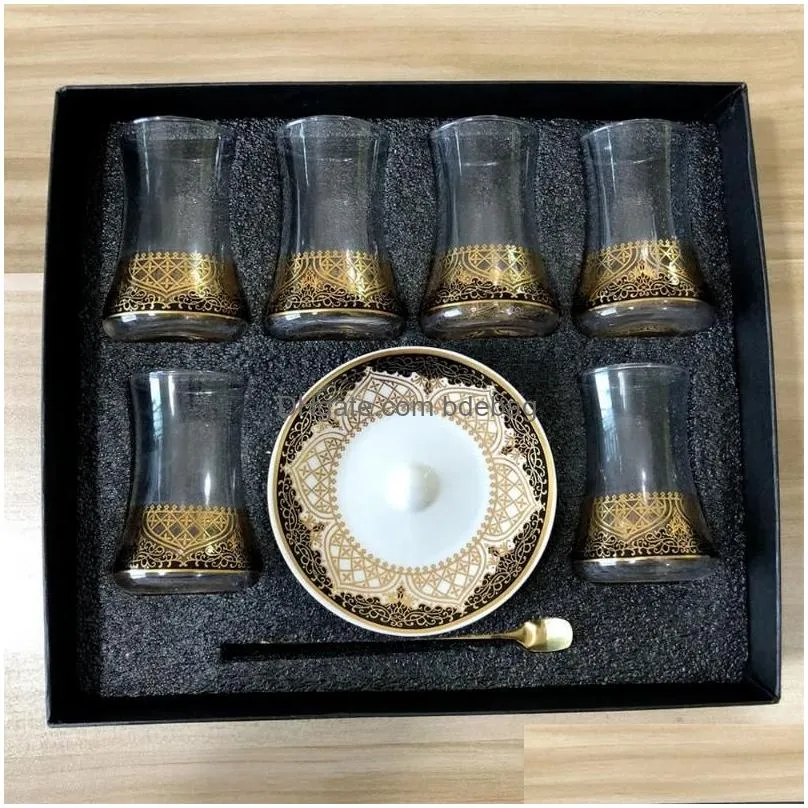 cups saucers 6 sets turkish tea glasses set with spoon coffee cup romantic exotic glass kitchen decoration gift box