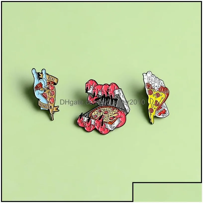 Pins Brooches Enamel Brooch Pin Pizza Zombie Party Hand Shirt Lapel Bag Badge Brooches Jewelry 1464 E3 Drop Delivery 2021 Dhseller201
