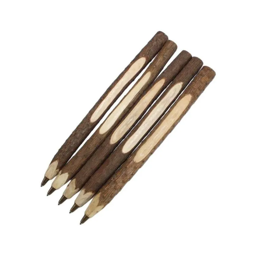 Ballpoint Pens Wholesale Creative Ecological Wood Ballpoint Pen Pencil Handmade Wooden Branch Write Pens School Supplies Stationery Gi Dhwnk