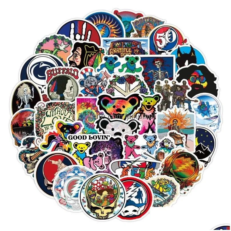 50pcs rock band grateful dead sticker rock and roll graffiti kids toy skateboard car motorcycle bicycle stickers decals wholesale