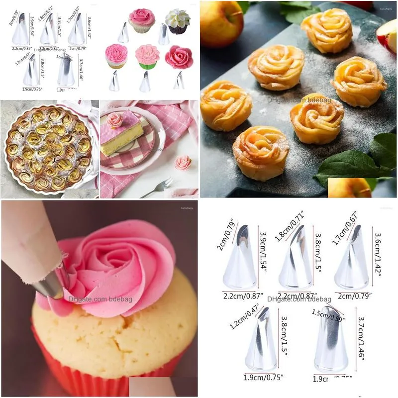 baking tools piping tips 5pcs stainless steel cake decorating diy craft flower rose icing nozzles bakery cupcakes  decoration