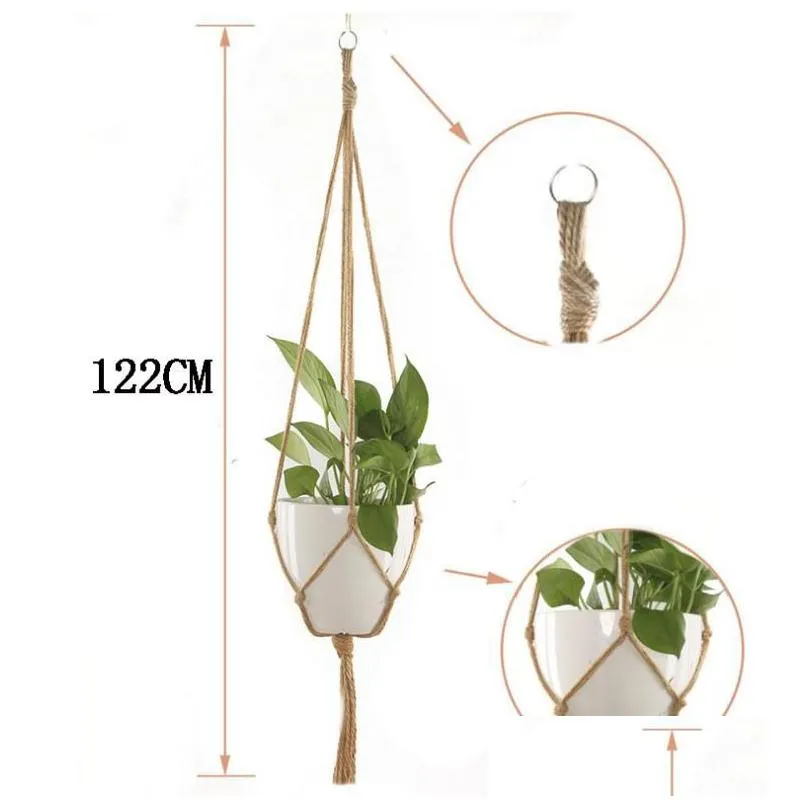 Planters & Pots Plant Hanger Jute Rope Flower Pot Handmade Knitting Holder Hanging Basket With Hook For Indoor Outdoor Home Garden Bal Dhdok