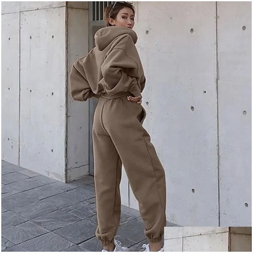 Women`S Tracksuits Women Sport Tracksuits Two Piece Clothing Set Tracksuit Solid Color Hoodie Sweatshirt Long Pant Jogger Outfit Fema Otyqu