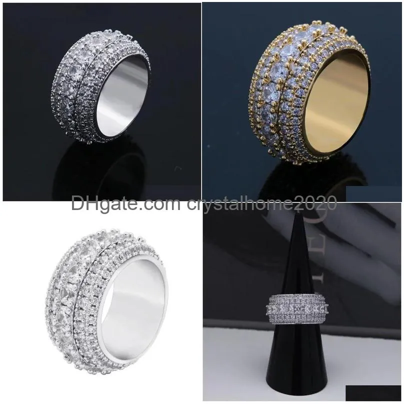 Wedding Rings New Micro Set Zircon Hip Hop For Mens Large Gold With Diamond Ring Hiphop Jewelry Drop Delivery Jewelry Ring Dhf5F