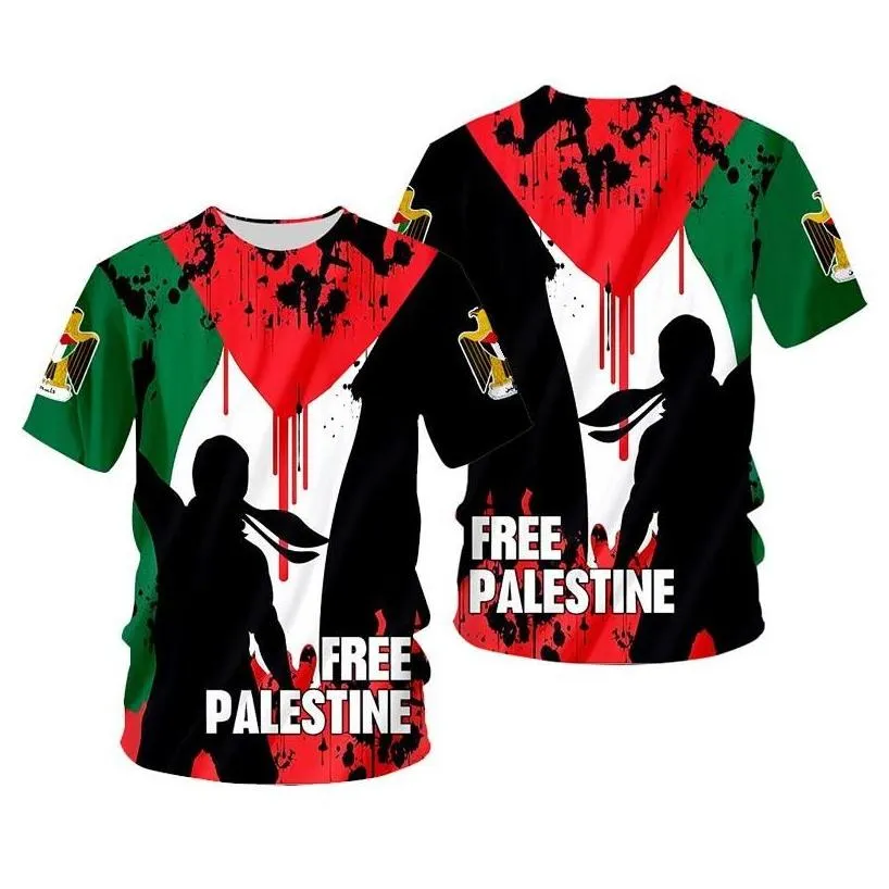 Men`S T-Shirts Mens T-Shirts Palestine Flag 3D T Shirt Women Men Kids Summer Fashion O-Neck Short Sleeve Funny Tshirt Graphics Tees St Dhcmj