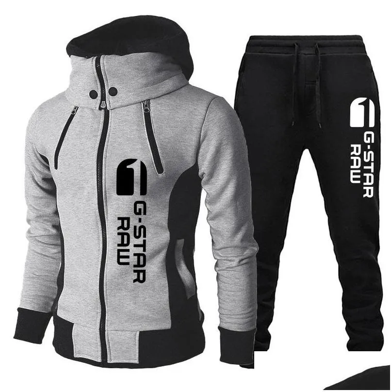 Men`S Tracksuits Mens Tracksuits Gstar Printed Long Sleeve Zipper Hoodie And Trousers Windproof Motorcycle Suits Outdoor Athletic Set Dhkex