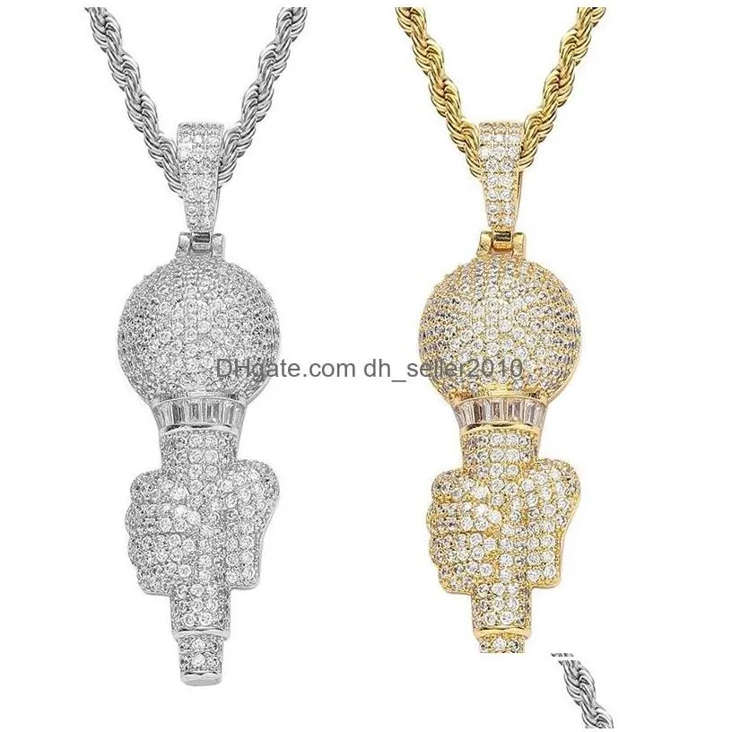 Other Jewelry Sets 18K Gold Microphone Necklace Copper Cubic Zirconia Hip Hop Necklaces 60Cm Golden Chains Boys Rap Set For Women Me