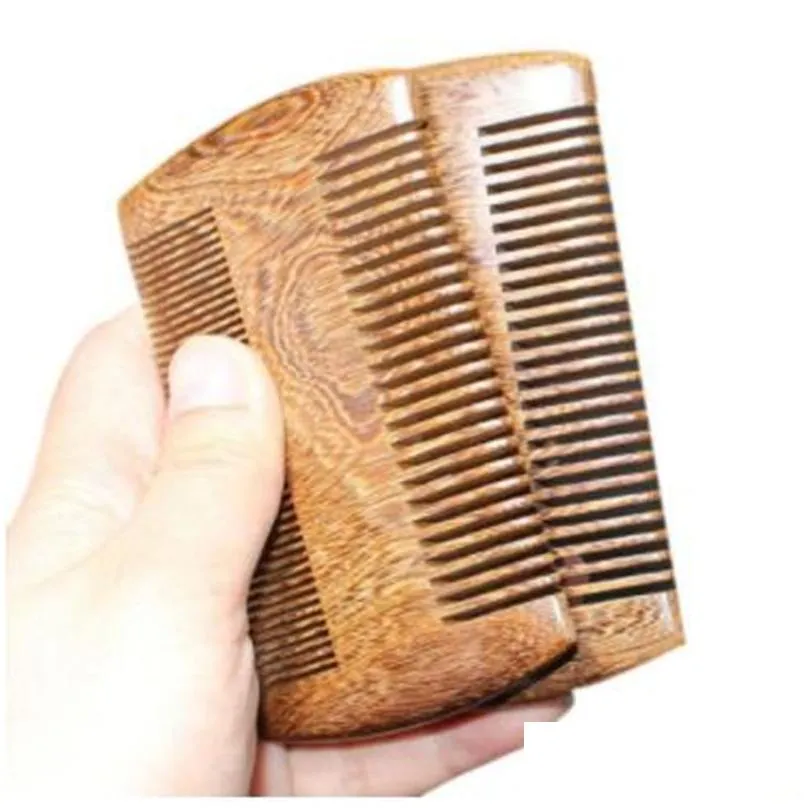 natural sandalwood pocket beard hair combs for men - handmade natural wood comb with dense and sparse tooth