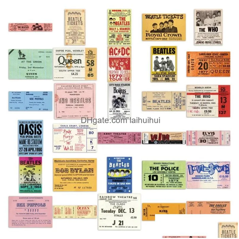 55pcs/lot classic rock band vintage tickets graffiti sticker for laptop motorcycle skateboard luagage decal guitar stickers