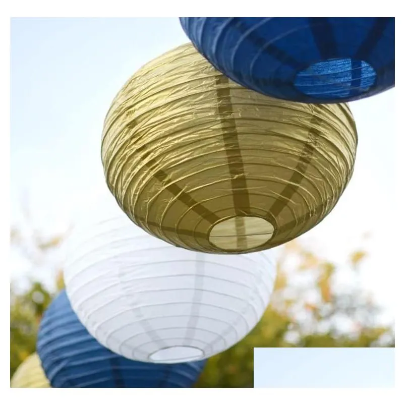 Party Decoration 10 Inch Gold Sier Paper Lanterns Chinese Japanese Style Metallic Color Hanging Party Supplies Decorative For Wedding Dhfx6