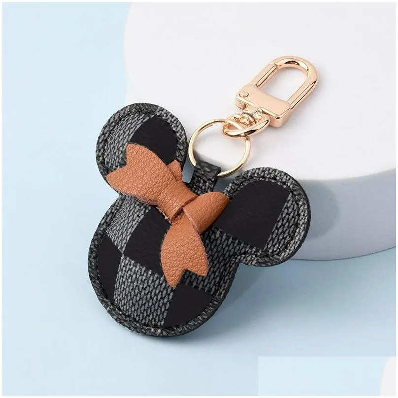 mouse design car keychain favor flower bag pendant charm jewelry keyring holder for men gift fashion pu leather animal key chain accessories