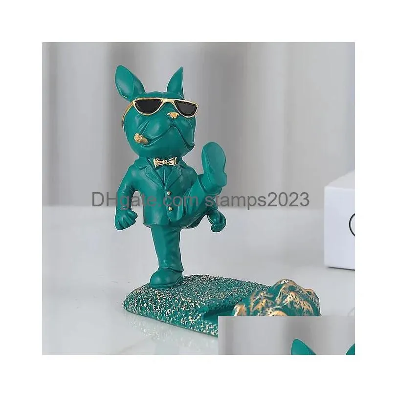 Decorative Objects & Figurines Home Accessories Bldog Scpture Mobile Phone Stand Room Cute Dog Statue Desk Creative 231228 Drop Delive Dhkcn