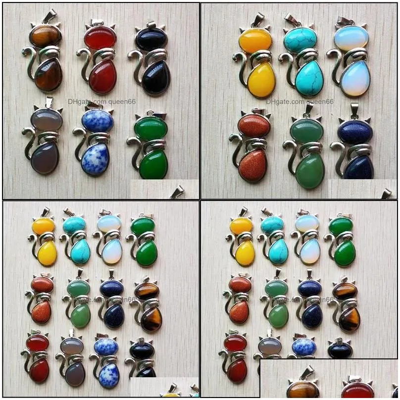 Charms Natural Stone Cat Shape Charms Pendants For Diy Jewelry Making Wholesale Drop Delivery 2021 Findings Components Dhseller2010