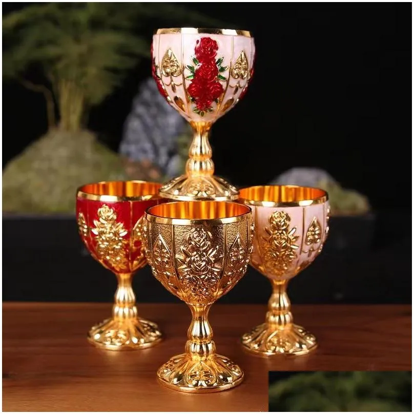 Wine Glasses 30Ml Wine Glass European Style Brandy Shifters Liquor Glasses Retro Metal Tumblers Holiday Gift Sea Freight Drop Delivery Dhkau