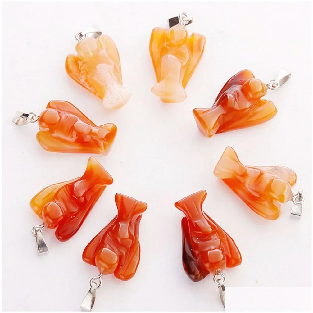 Pendant Necklaces Charms Natural Stone Angel Pendant Beautif Color Mixing Crystal Pendants 15X20Mm Diy Jewelry Making For Women Shippi Dh1Cp