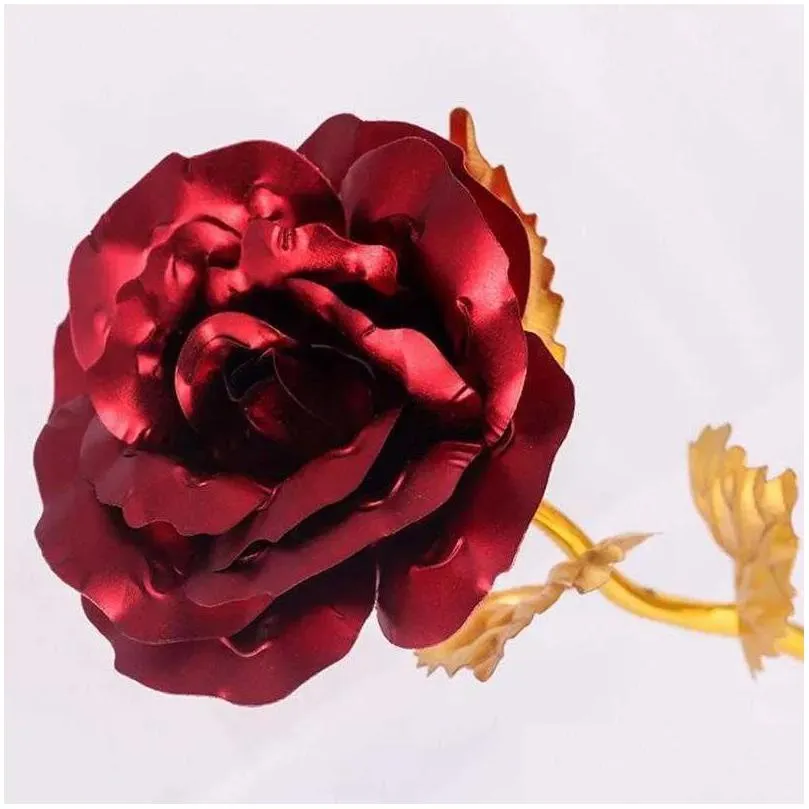 Decorative Flowers & Wreaths New Fashion 24K Gold Foil Plated Rose Creative Gifts Lasts For Lovers Wedding Valentine Day Home Decorati Dhx0D