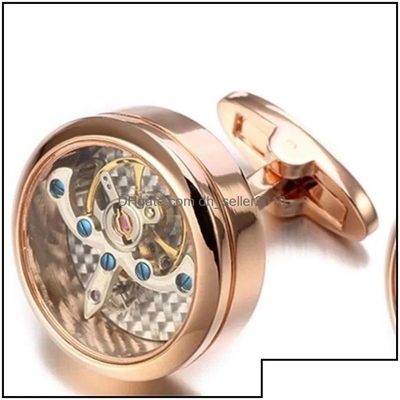 Cuff Links Movement Tourbillon Cufflinks For Mens Wedding Groom Mechanical Watch Steampunk Gear Relojes Gemelos Drop Del Dhseller2010