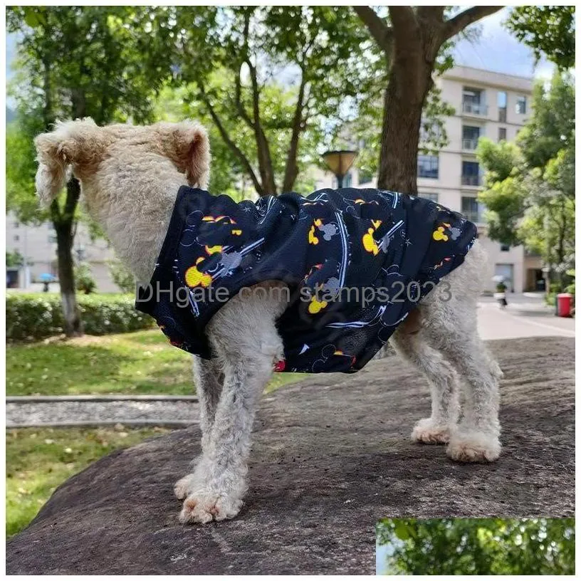 Dog Apparel Cartoon Print Dog Shirt Classic Plover Sweatshirt Designer Thin Breathable Tops Jacket French Bucket Schnauzer Drop Delive Dh5Eg