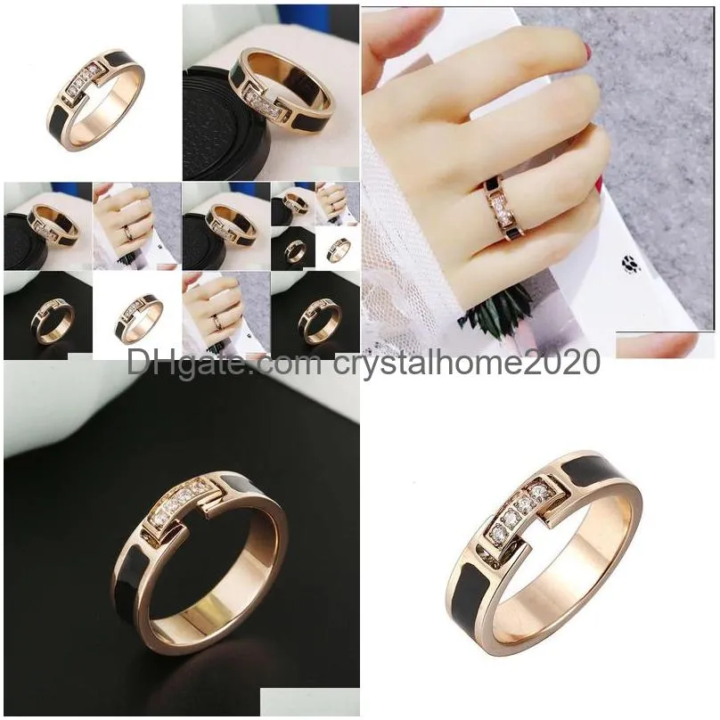 Band Rings Band Designer Branded Rings Women Gold Plated Crystal Faux Leather Stainless Steel Love Wedding Jewelry Supplies Fine Carv Dhjns