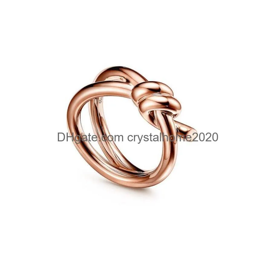 Band Rings Designer Ladies Rope Knot Ring With Diamonds Fashion Rings For Women Classic Jewelry Gold Plated Rose Wedding Wholesale Dr Dhnev