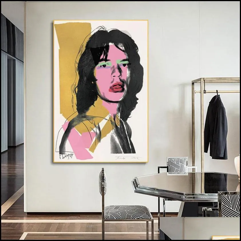 Paintings Retro Andy Warhol Poster Canvas Painting Mick Jagger Portrait Posters And Prints Wall Pictures For Living Room Home Decorati Oti1Z