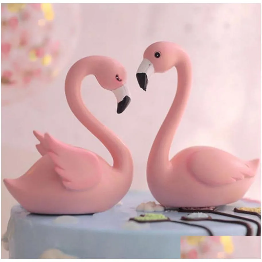 Cake Tools Pink Flamingo Cake Topper Decor For Birthday Wedding Anniversary Led Flashing Glowing Night Light Hen Xmas Party Decoration Dhrff