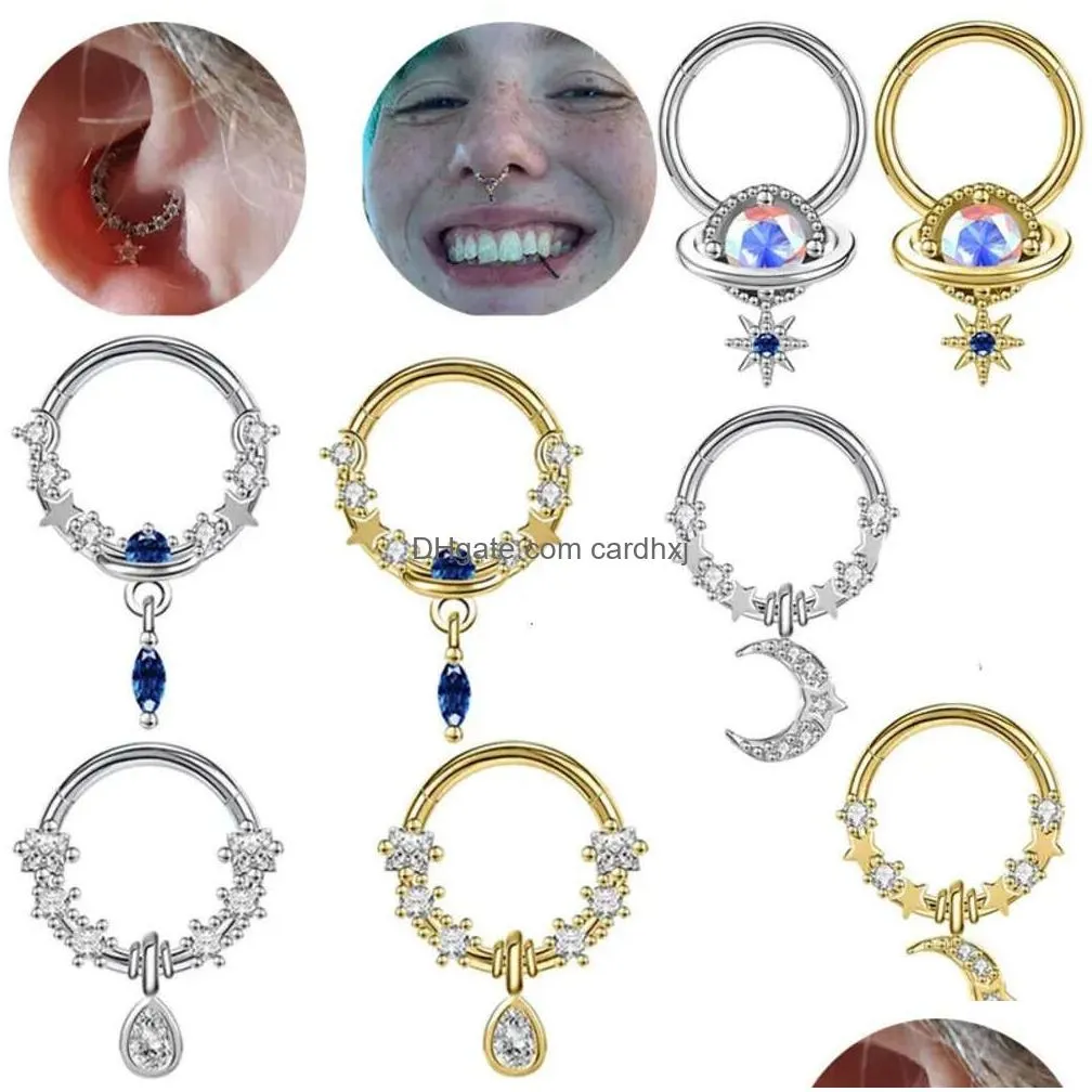Belly Chains Gaby Heart Septum Clicker Stainless Steel Surgical Piercing Nose Ring Bk Dangle Jewelry Drop Delivery Jewelry Body Jewel Dhsae