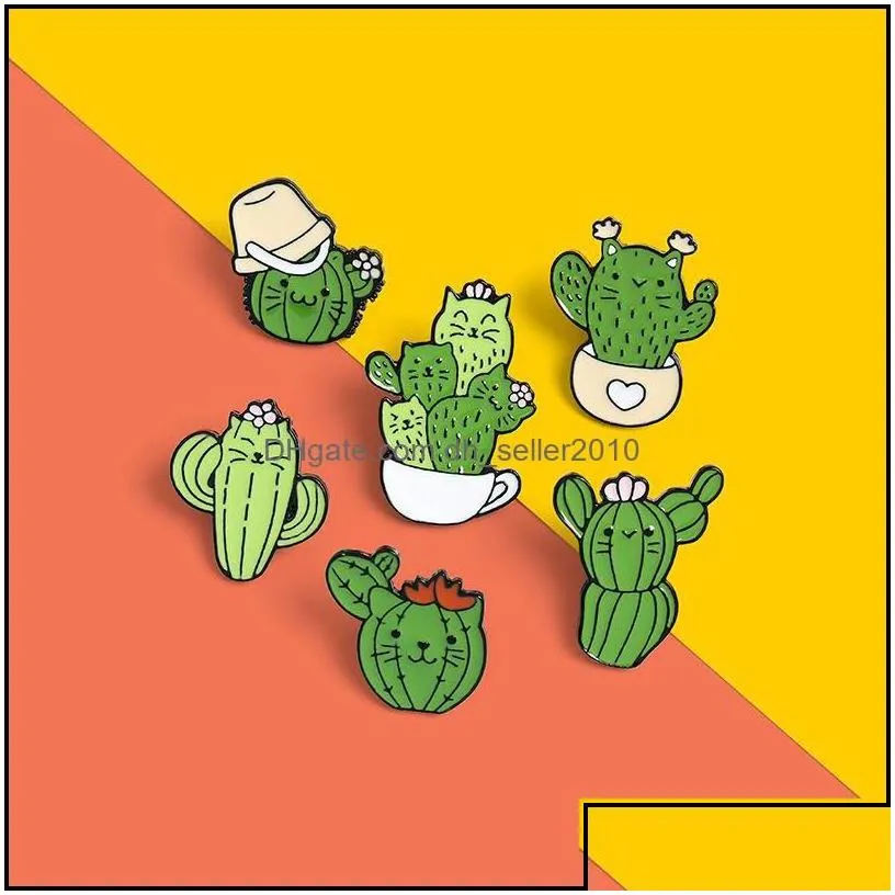 Pins Brooches Cat Cactus Enamel Brooches Pin Girl Jewelry Accessories Vintage Brooch Pins Badge Gift 1460 E3 Drop Delivery 2021 Dhsel