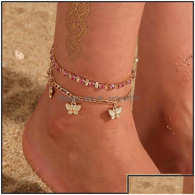 Anklets Rhinestone Crystal Ankle Bracelets For Women Sandals Butterfly Anklet Boho Beach Foot Iced Out Chains Anklets Female Fashion