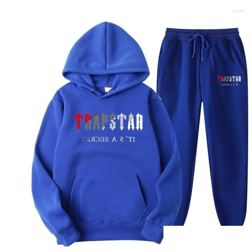 Men`S Jackets Mens Jackets Fw22 Trapstar Men Women Tracksuit Brand Printed Streetwear Sportswear Warmtwo Pieces Set Hoodie Pants Joggi Dhaeo