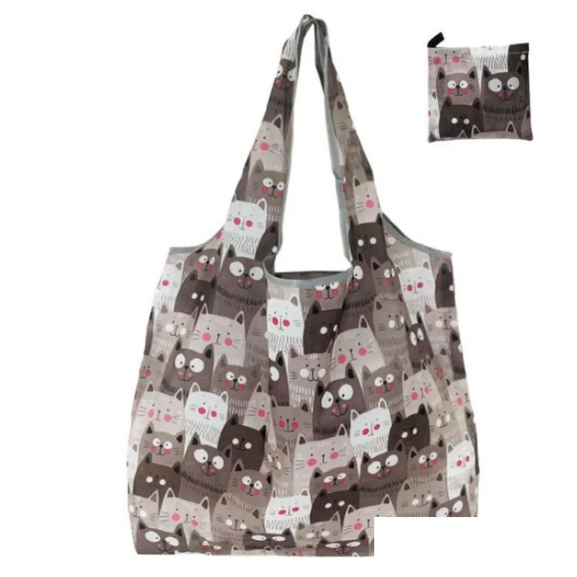 foldable shopping bag reusable travel grocery bag eco-friendly cartoon cat dog cactus lemon printing tote bag