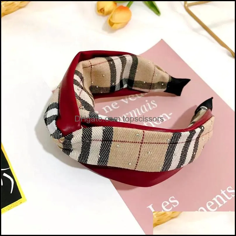 Headband 5Color Wholesale Fashion Designer Brand Letters Print Headband Luxury Turban British Style Grid Pattern Wide Edge Knotted Hai Dhkui