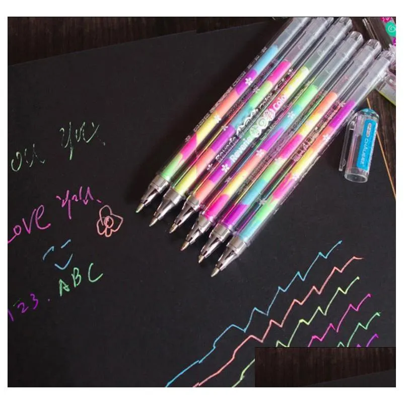 Highlighters Wholesale Highlighter Pen Rainbow Colored Gel Ink Pens Rollerball Point For Diy Po Album Black Paper Gift Card Art Writin Dh9Cx