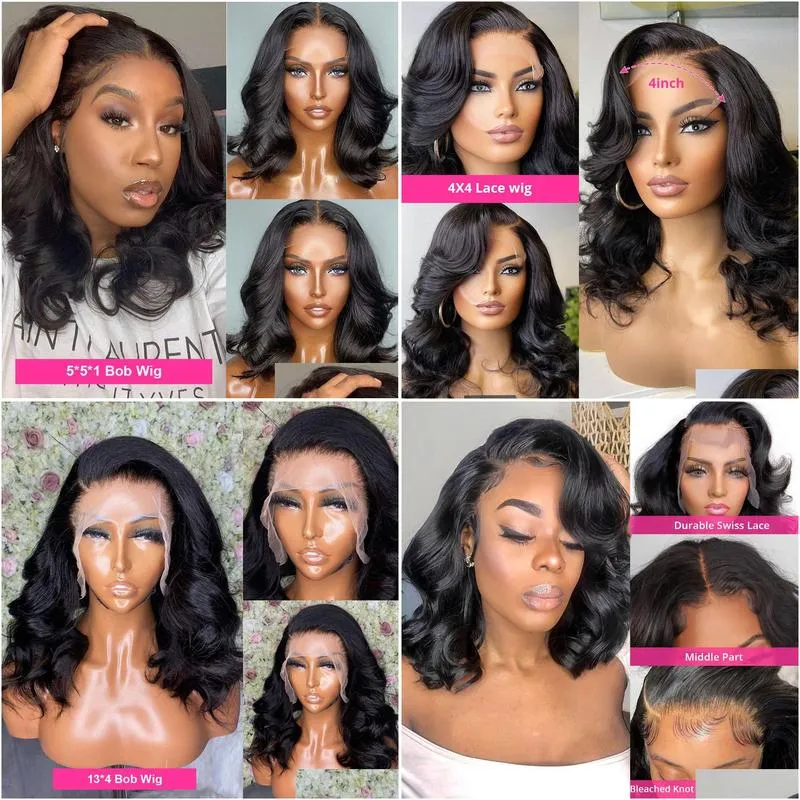 Synthetic Wigs Body Wave Bob Wig 4X4 Brazilian Glueless For Women Human Hair Preplucked Closure Wigs Pre Plucked Drop Delivery Hair P Dhh5F