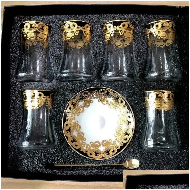 cups saucers 6 sets turkish tea glasses set with spoon coffee cup romantic exotic glass kitchen decoration gift box