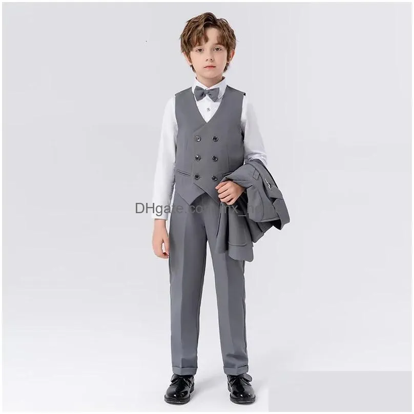 clothing sets fashion boys suits clothes solid baptism sets suits flower wedding childres suits clothing 3pcs 3-12y conjunto 231108