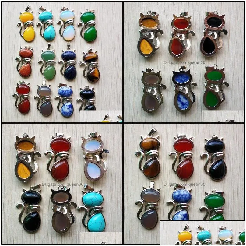 Charms Natural Stone Cat Shape Charms Pendants For Diy Jewelry Making Wholesale Drop Delivery 2021 Findings Components Dhseller2010