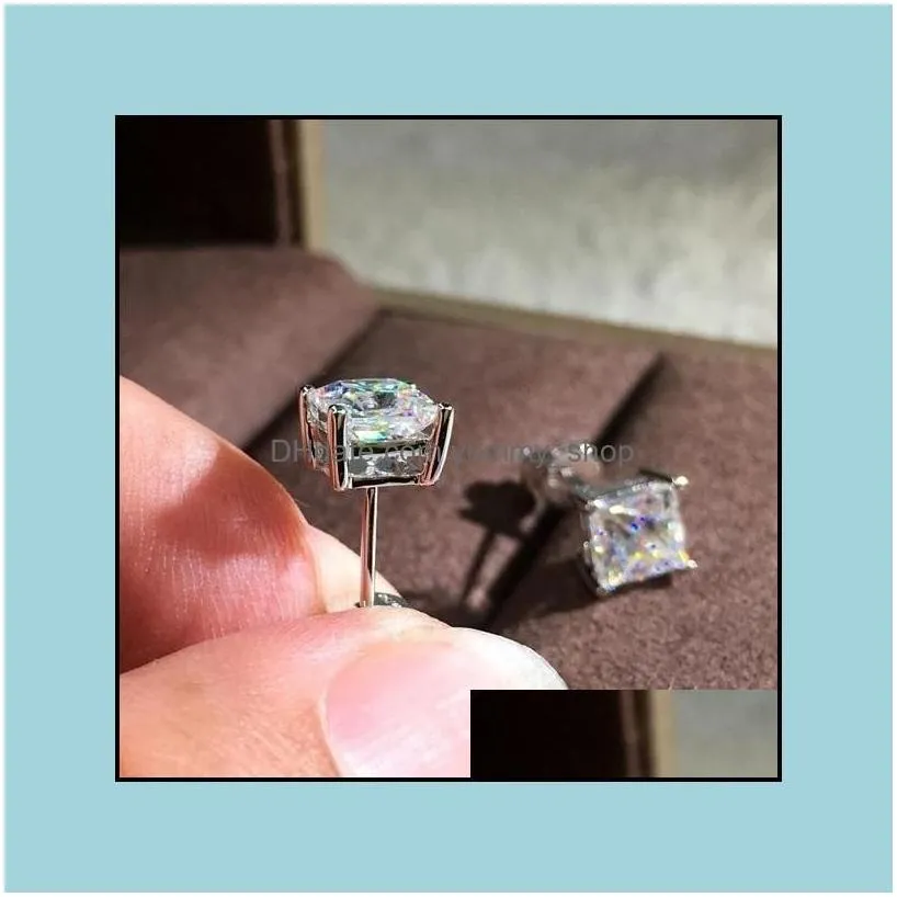 Stud Earrings Jewelry Fashion 18K White Gold Princess Cut Moissanite Diamond Drop Delivery 2021 Ua Dha4N