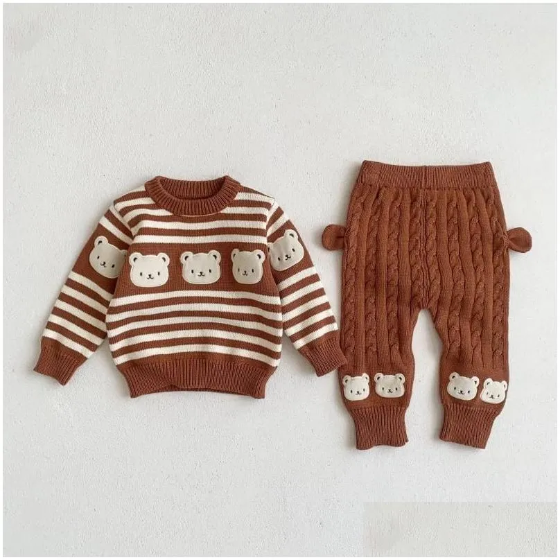 clothing sets winter kids knitted suit children boy girl 2pcs clothes set bear sweater pant infant baby