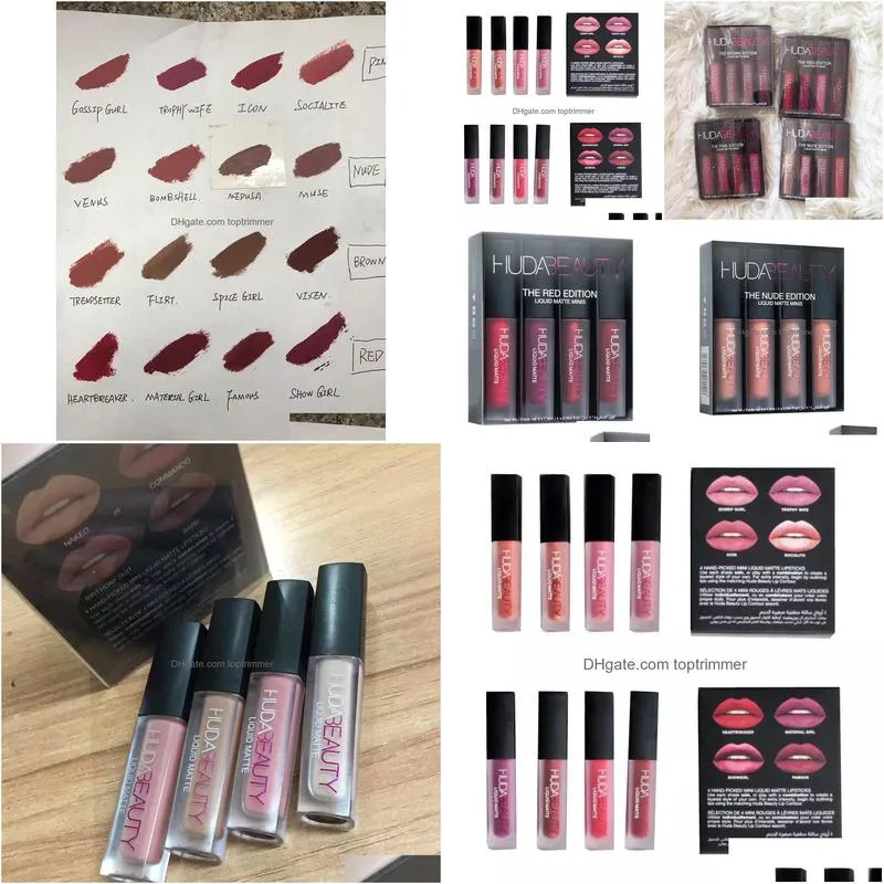 Lip Gloss 4Pcs/Set Matte Liquid Lipstick Lip Gloss Non-Stick Cup Rouge A Levre Lipgloss Maquillaje Set Drop Delivery Health Beauty Mak Dhfpi