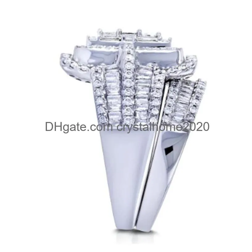 Wedding Rings Charm Female White Crystal Stone Ring Set For Women Vintage Bridal Square Engagement Wholesale Drop Delivery Dhbju