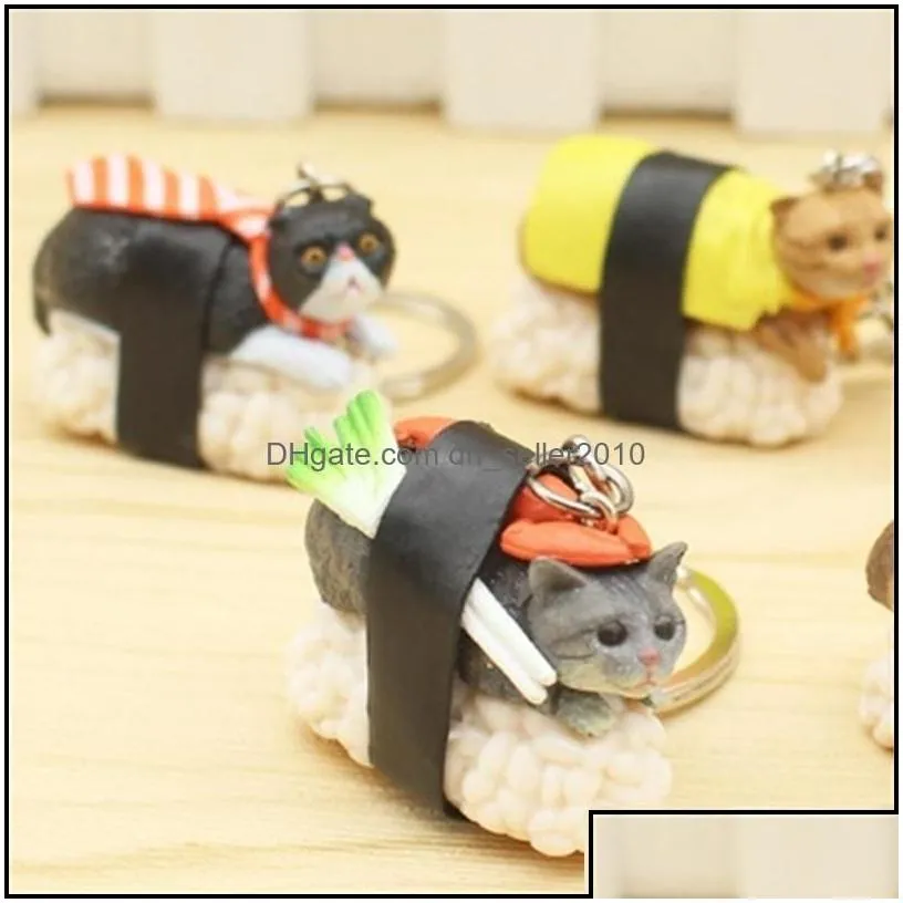 Pendants Creative Cat Sushi Keychain Key Rings Handbag Hanging Pendants Phone Charms Chain Gift For Kids 5034 Q2 Drop Delivery Home