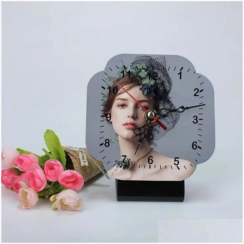 Desk & Table Clocks Table Clocks Sublimation Heat Transfer Printing Mdf Wooden Po Frame Blank Printable Pattern With Clock Diy Woodblo Dhykz