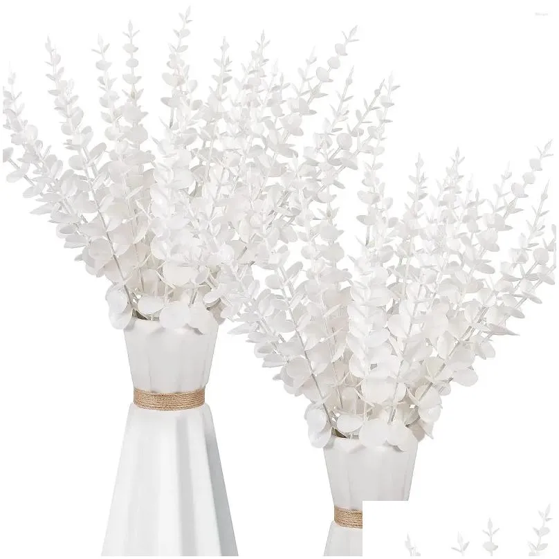 decorative flowers 24pcs eucalyptus stems artificial leaves faux greenery branches for wedding flower floral arrangement home
