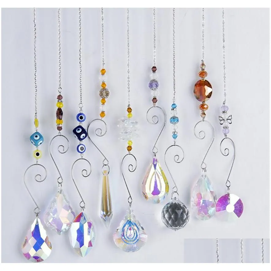 Garden Decorations Crystal Sun Catchers Garden Decoration With Chain Colorf Glass Pendants Hanging Beaded Prism Ornament Window Patio Dhepe