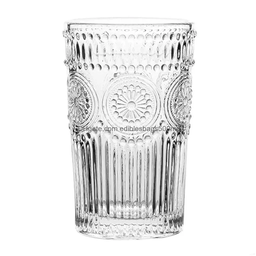 72 pieces /carton vintage drinking glasses romantic water glasses embossed romantic glass tumbler for juice beverages beer cocktail